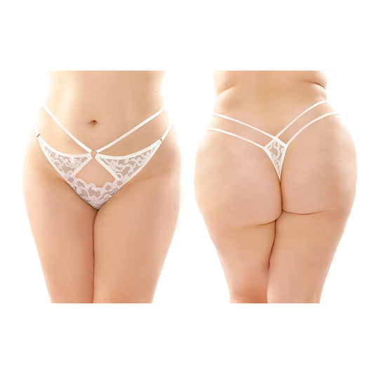 Fantasy Lingerie Jasmine Strappy Lace Thong With Front Keyhole Cutout 6-Pack Queen Size White