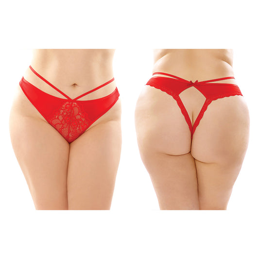 Fantasy Lingerie Kalina Strappy Microfiber & Lace Thong With Back Cutout 6-Pack Red Queen Size