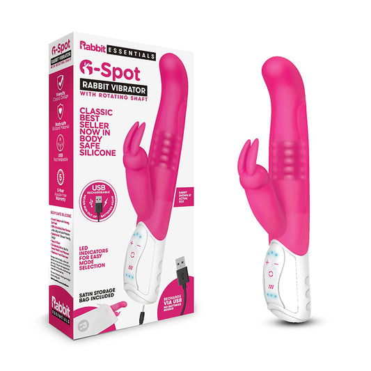 Rabbit Essentials G-Spot Rabbit Vibrator with Rotating Shaft Rechargeable Silicone Hot Pink