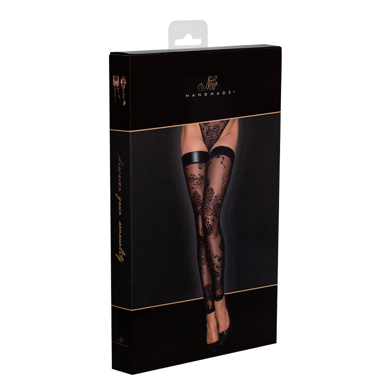 Noir Handmade Tulle Stockings With Patterned Flock Embroidery 3XL