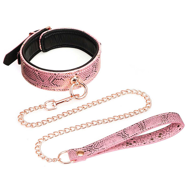 Collar And Leash Micro Fiber Snake Print With Leather Lining