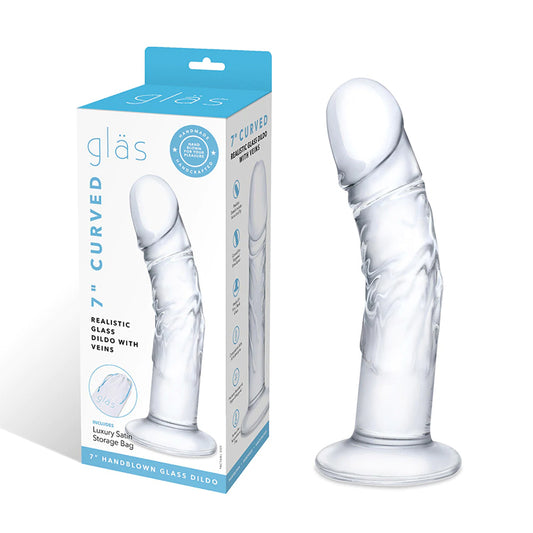 Glas 7 in. Curved Realistic Glass Dildo with Veins