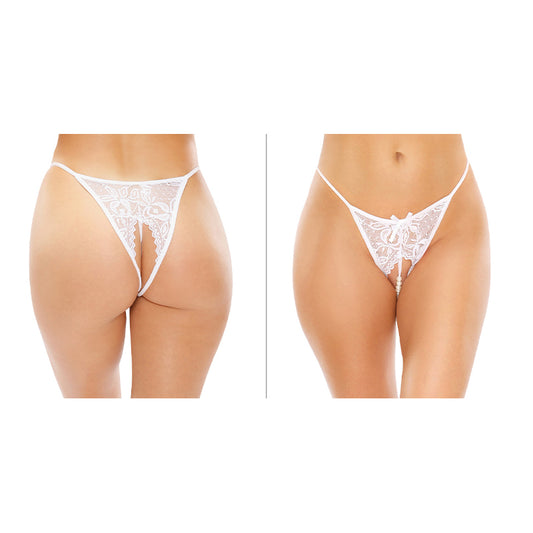 Fantasy Lingerie Calla Crotchless Lace Pearl Panty White L/XL