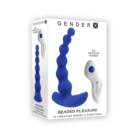 Gender X Beaded Pleasure Rechargeable Remote-Controlled Vibrating Silicone Probe Vibrator Blue