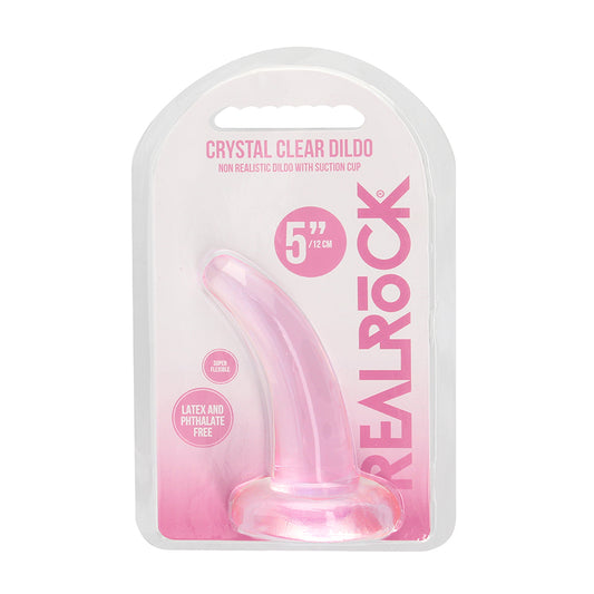 RealRock Crystal Clear Non-Realistic 5 in. Curved Dildo With Suction Cup Pink