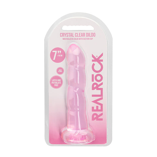 Consolador retorcido RealRock Crystal Clear de 18 cm con ventosa, color rosa