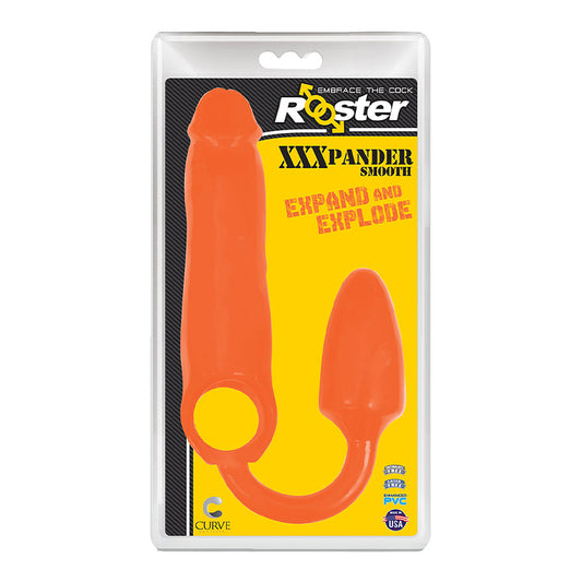 Curve Toys Rooster XXXPANDER Smooth Penis Extender Sheath with Cockring & Anal Plug Orange