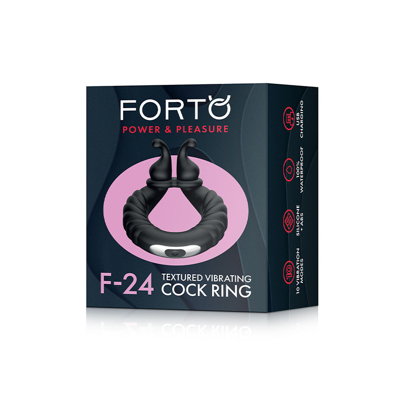 Forto F-24 Rechargeable Silicone Textured Vibrating Cockring Black