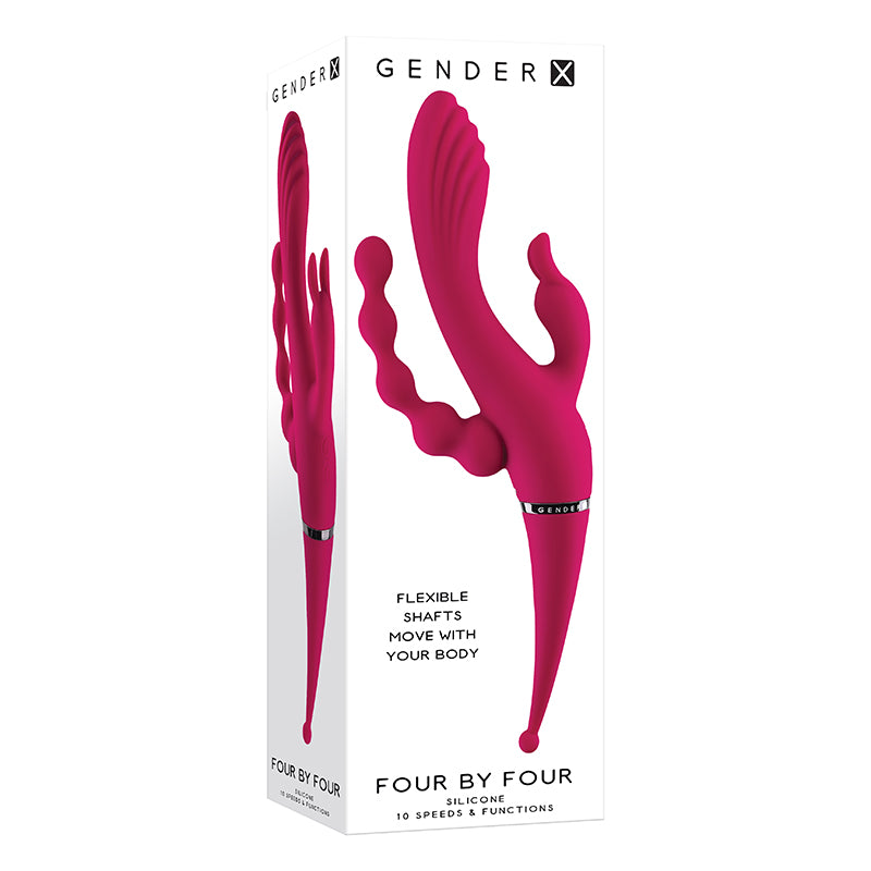 Gender X Four By Four Rechargeable Dual-Ended Multi-Stimulating Silicone Vibrator Burgundy