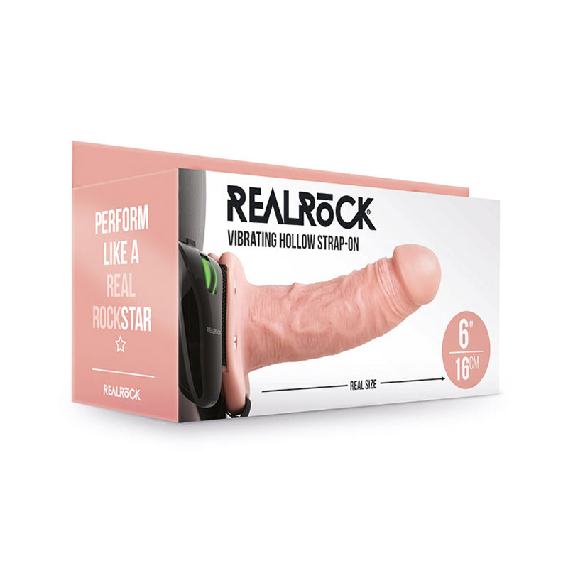 RealRock Realistic 6 in. Vibrating Hollow Strap-On Beige