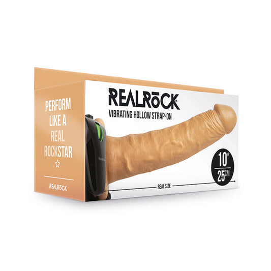 RealRock Realistic 10 in. Vibrating Hollow Strap-On Tan