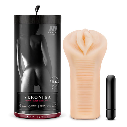 M Elite Soft + Wet Veronika Vagina Stroker with Bullet Vibrator Beige