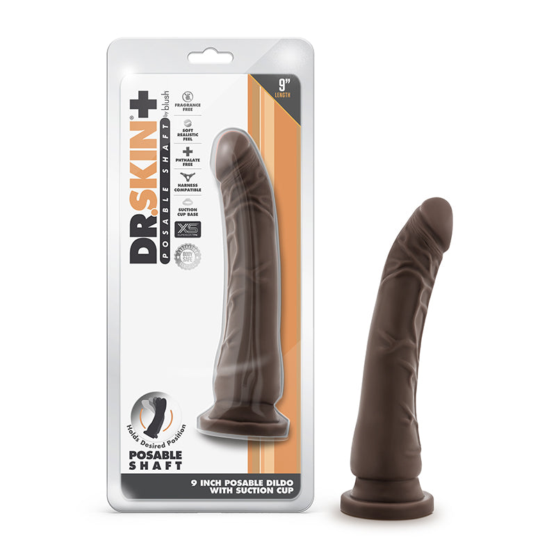 Blush Dr. Skin Plus Realistic 9 in. Triple Density Posable Dildo with Suction Cup Brown