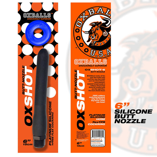 Oxballs Oxshot Butt Nozzle Shower Hose 6 in. Flex Cockring Black