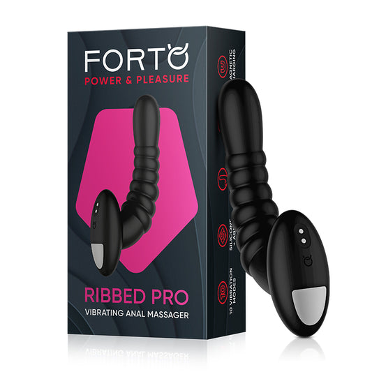 Forto Ribbed Pro Rechargeable Silicone Vibrating Anal Massager Black