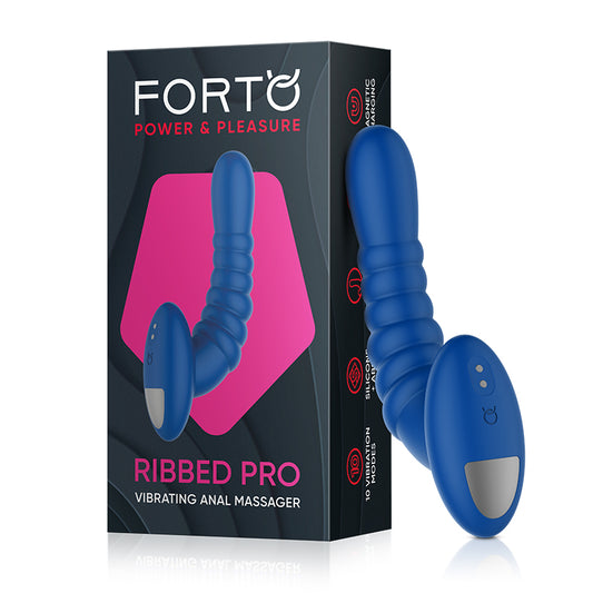 Forto Ribbed Pro Rechargeable Silicone Vibrating Anal Massager Blue