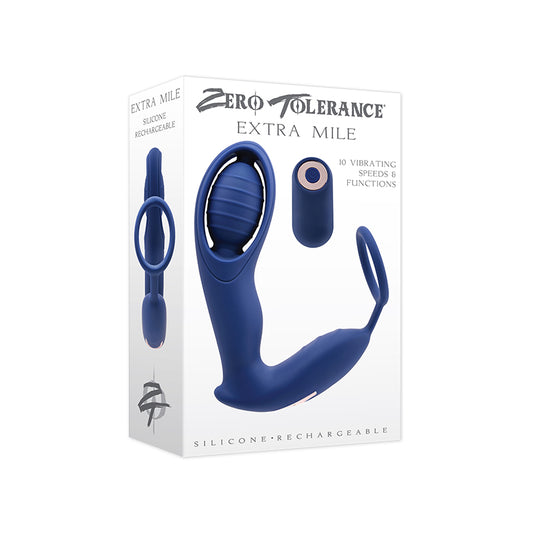 Zero Tolerance Extra Mile Rechargeable Remote-Controlled Silicone Vibrating Prostate Massager with C-Ring Blue