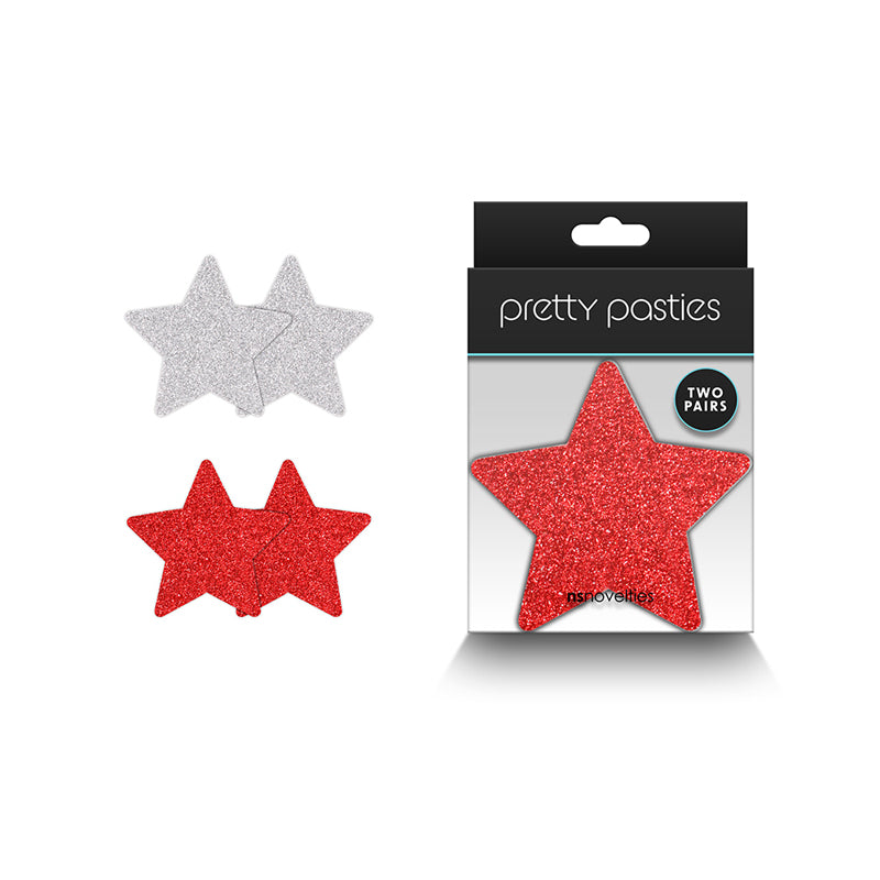 Pretty Pasties Glitter Stars Red/Silver 2 Pair