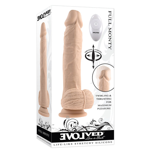 Evolved Full Monty Rechargeable Remote-Controlled Thrusting Twirling 9 in. Silicone Dildo Light