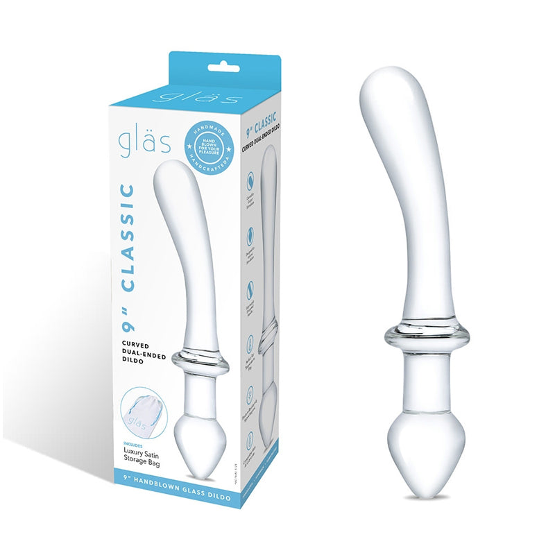 Glas Classic 9 in. Curved Dual-Ended Glass Dildo