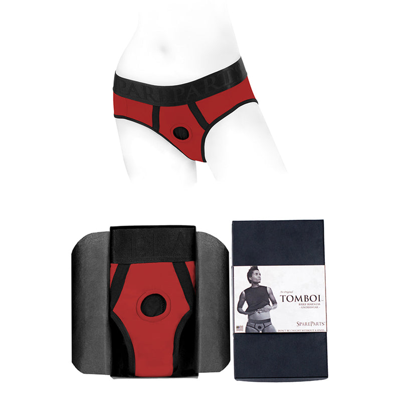 SpareParts Tomboi Nylon Briefs Harness Red/Black Size 2XL