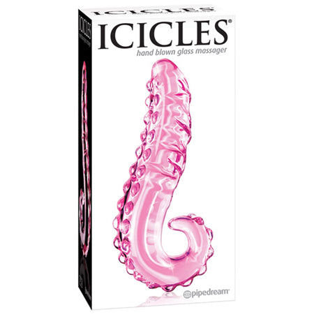 Pipedream Icicles No. 24 Curved Textured 6 in. Glass Dildo With Handle Pink