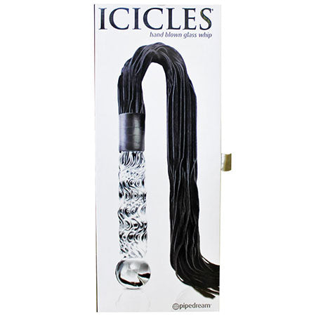 Icicles No. 38 Leather Flogger with Glass Handle Clear/Black