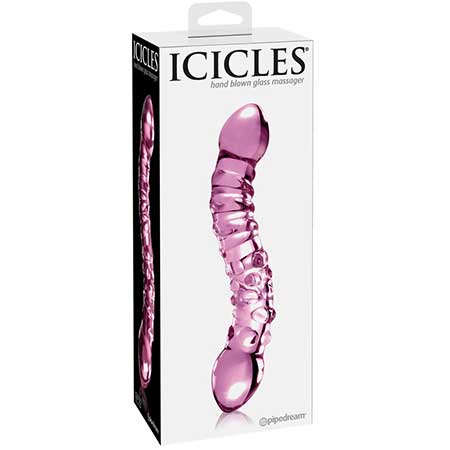 Pipedream Icicles No. 55 Curved Textured 7.75 in. Dual-Ended Glass Dildo Pink