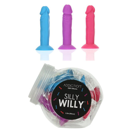 Addiction Silly Willy 3.3 in. Silicone Dildo 12-Piece Assorted Color Fishbowl Display