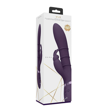 VIVE SORA Rechargeable Silicone G-Spot Rabbit Vibrator with Up & Down Stimulating Rings Purple