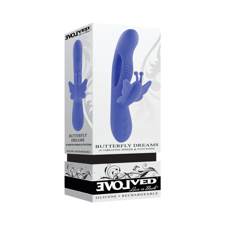 Evolved Butterfly Dreams Rechargeable Dual Stim Vibe Silicone Blue