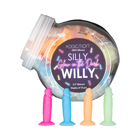 Addiction Silly Willy Glow-in-the-Dark 3.3 in. Silicone Dildo 12-Piece Fishbowl Display